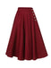 Red 1940s Buttoned Solid Skirt
