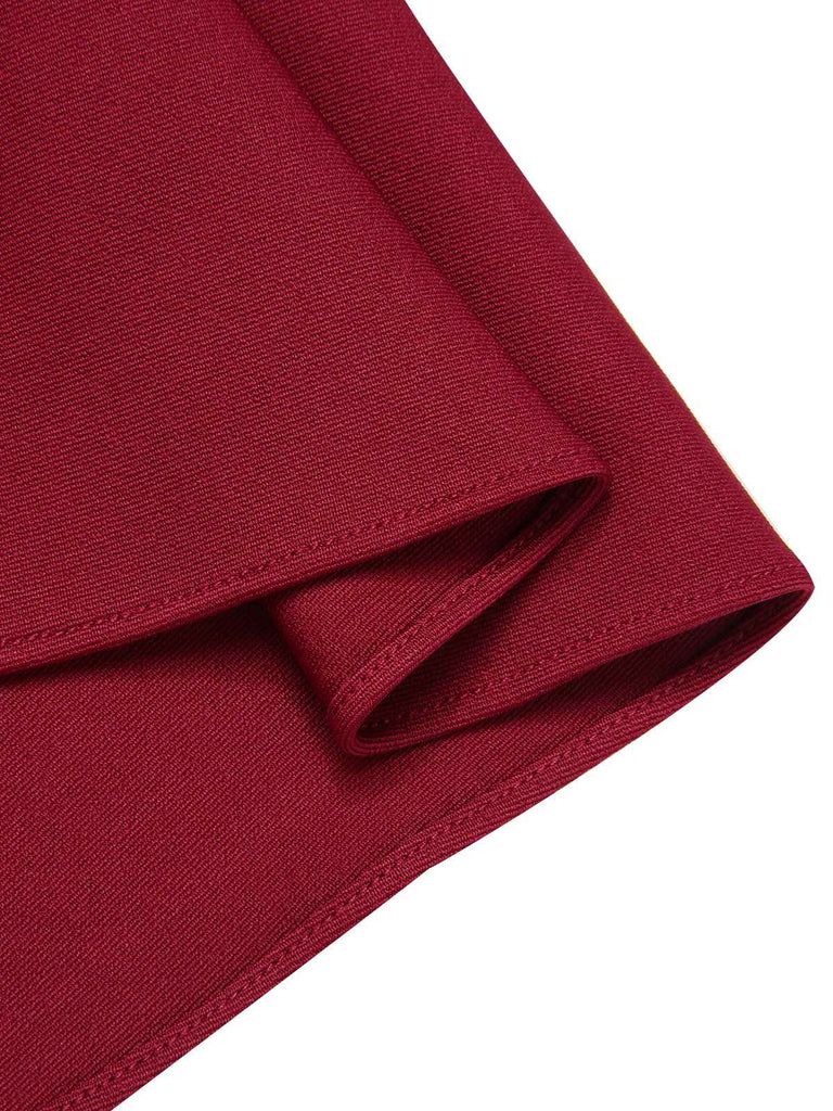 Red 1940s Buttoned Solid Skirt