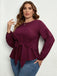 [Plus Size] Purple 1950s Elastic Cuffs Tie-Up Top