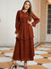[Plus Size] Orange 1930s Lace-Up Ruffle Collar Dress