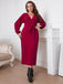 [Plus Size] Burgundy 1930s Christmas V-Neck Long Sleeve Dress