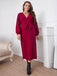 [Plus Size] Burgundy 1930s Christmas V-Neck Long Sleeve Dress