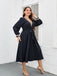 [Plus Size] Blue 1930s V-Neck Lantern Sleeve Dress