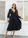 [Plus Size] Blue 1930s V-Neck Lantern Sleeve Dress