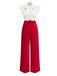 2PCS White & Red 1930s Bow Collar Blouse & Pants