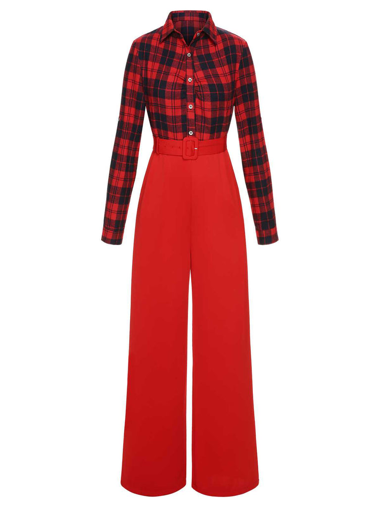 ‍Red 1930s Christmas Plaid Jumpsuit (75% off)
