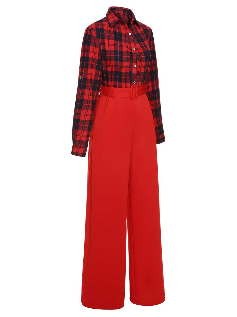 Red 1930s Christmas Plaid Jumpsuit