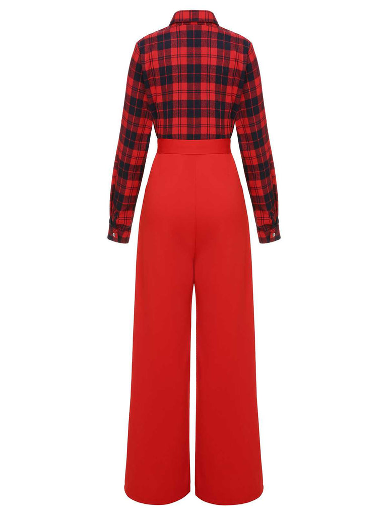 Red 1930s Christmas Plaid Jumpsuit