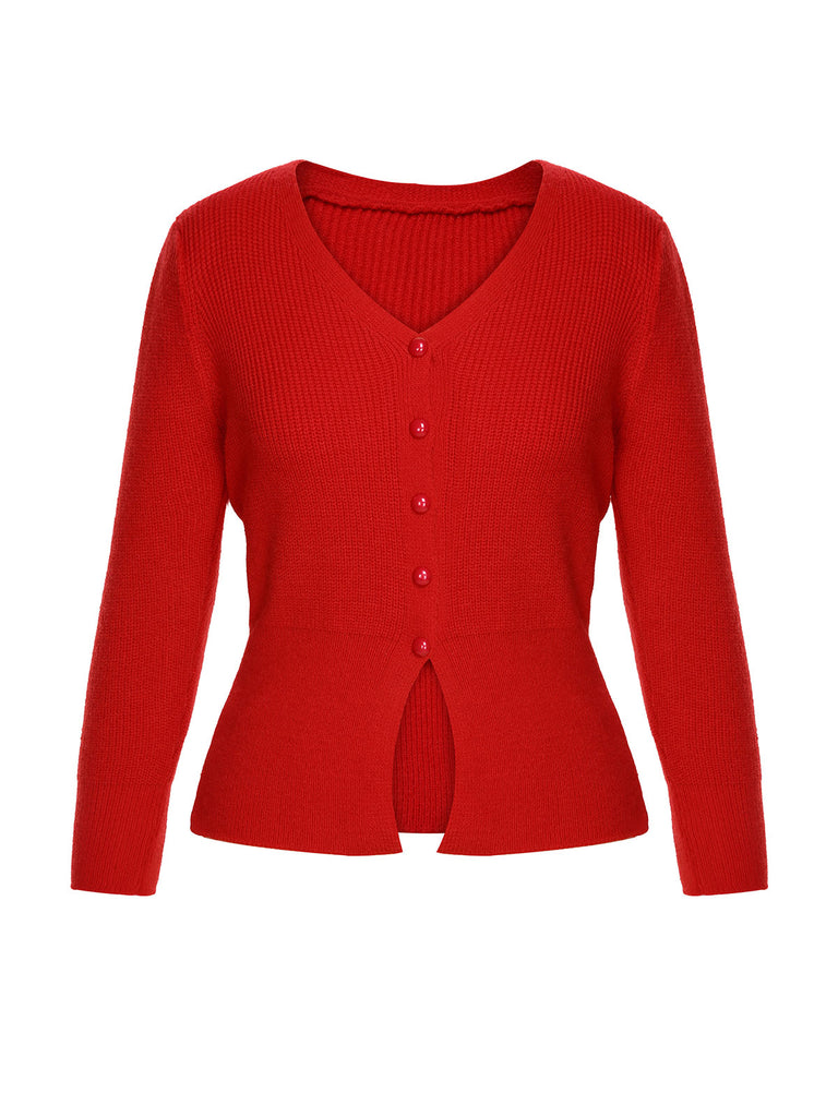 2PCS 1930s Red Knit Sweater & Black Fishtail Skirt