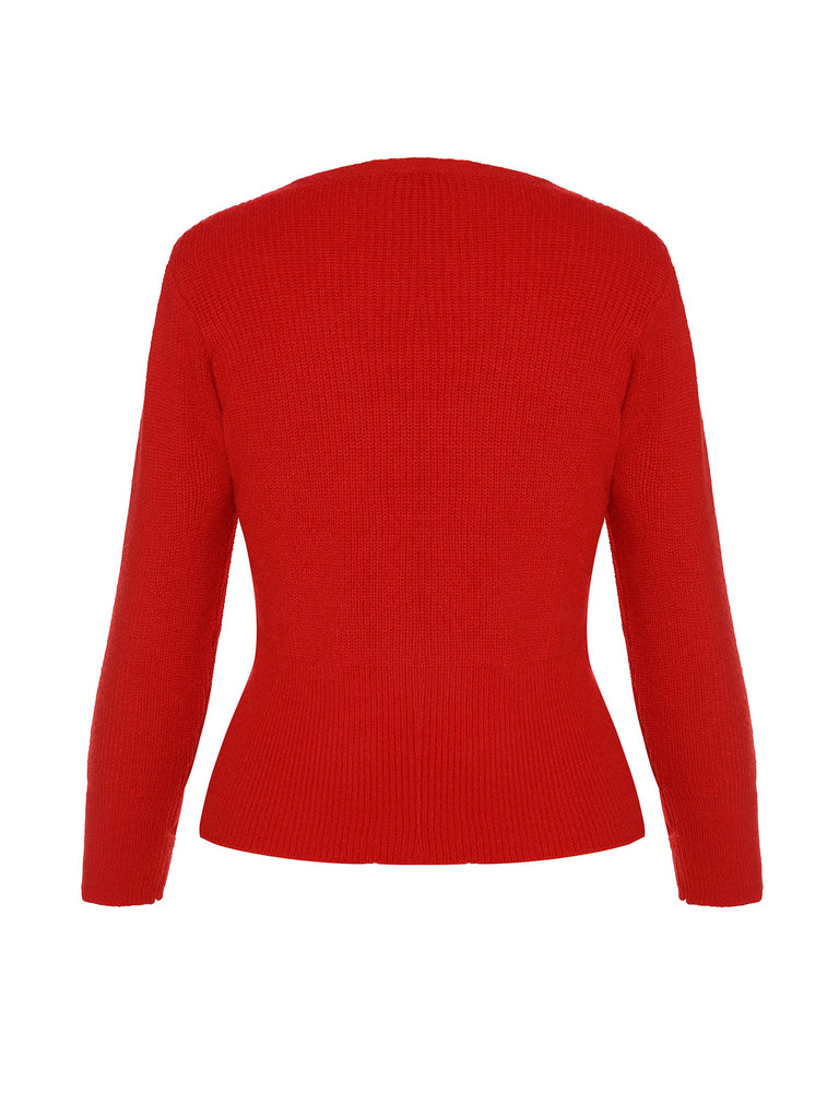 2PCS 1930s Red Knit Sweater & Black Fishtail Skirt