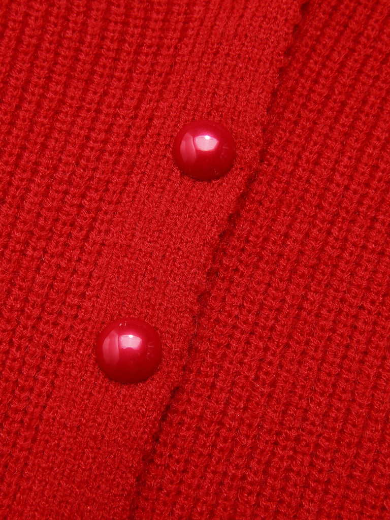 2PCS 1930s Red Knit Sweater & Black Fishtail Skirt