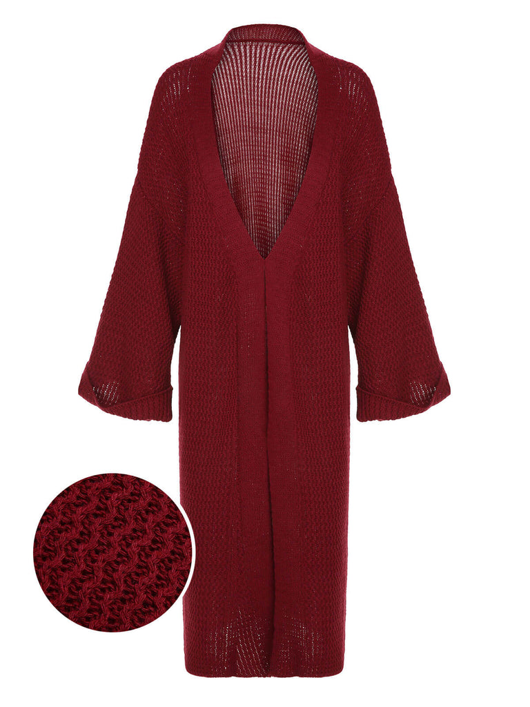 Red 1940s Christmas Solid Knit Cardigan
