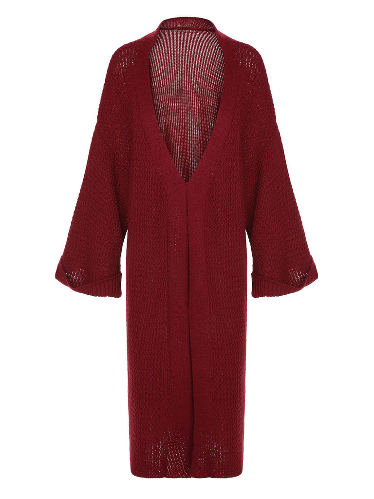 Red 1940s Christmas Solid Knit Cardigan