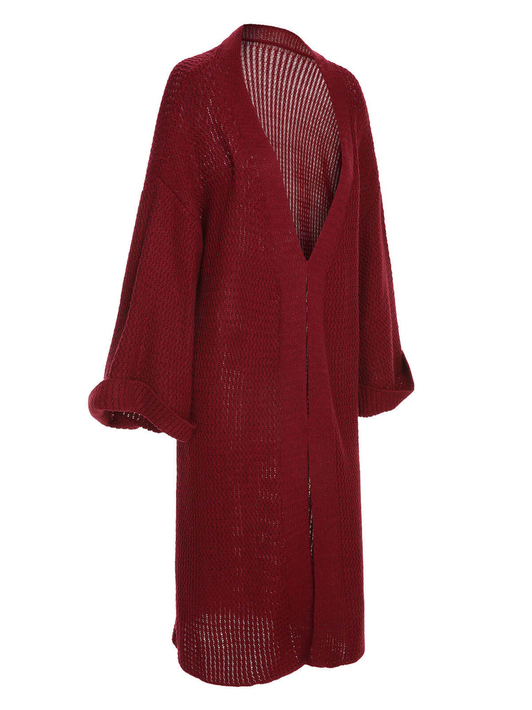 Red 1940s Christmas Solid Knit Cardigan