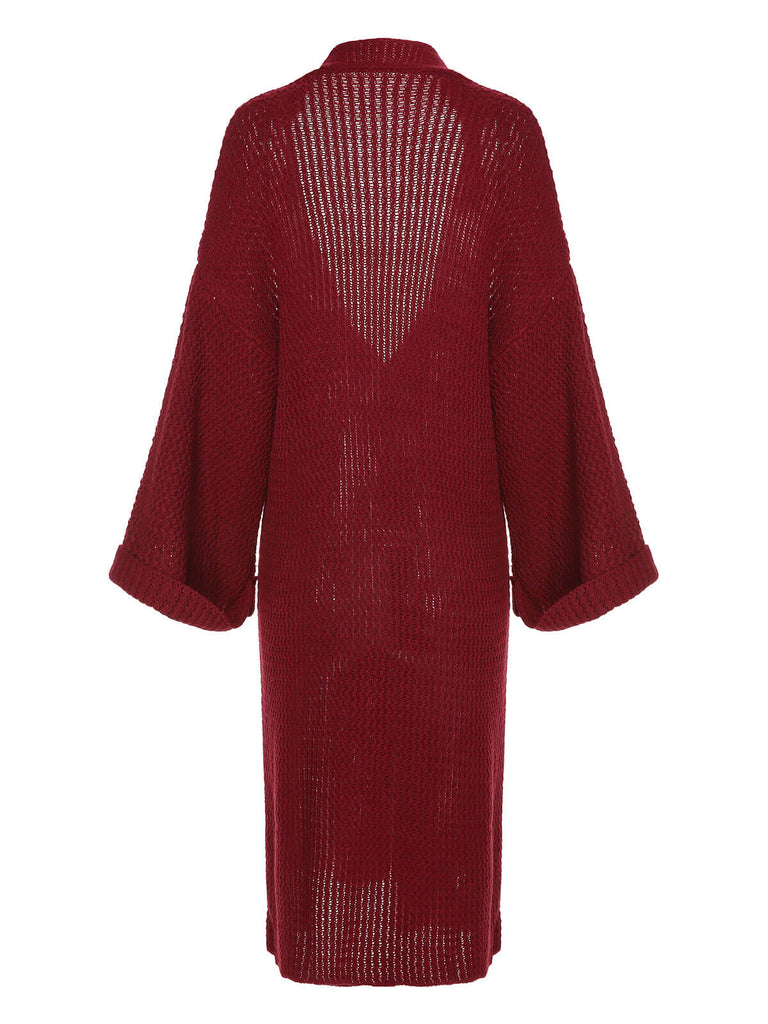Red 1940s Christmas Solid Knit Cardigan