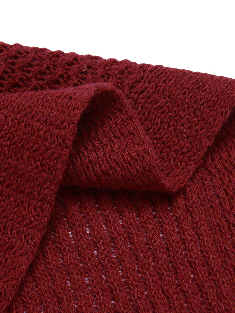Red 1940s Christmas Solid Knit Cardigan