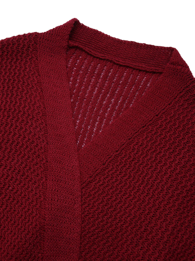 Red 1940s Christmas Solid Knit Cardigan