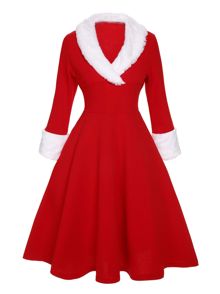 White 1950s Christmas Lapel Dress