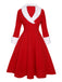 Red & White 1950s Christmas Lapel Dress