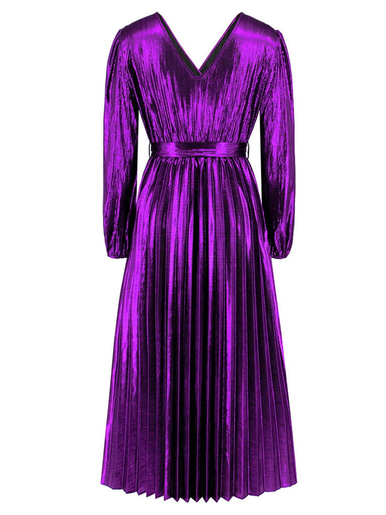 1940s Solid Glossy V-Neck Shift Dress