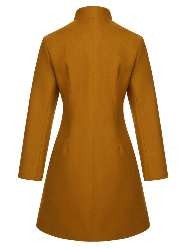 Midium Yellow 1940s Lapel Solid Wool Coat