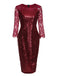 Wine Red 1960s Sequined Mesh Patchwork Pencil Dress