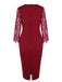 Wine Red 1960s Sequined Mesh Patchwork Pencil Dress
