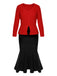 2PCS 1930s Red Knit Sweater & Black Fishtail Skirt
