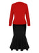 2PCS 1930s Red Knit Sweater & Black Fishtail Skirt