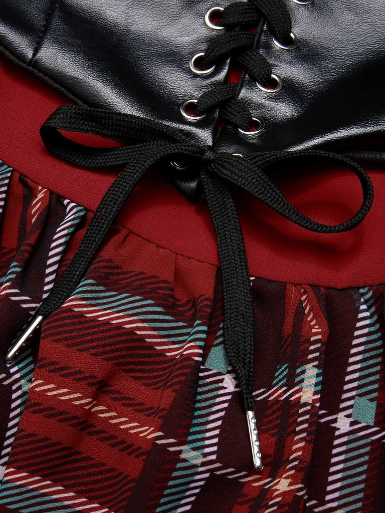 Red 1950s Christmas Plaid Girdle Dress