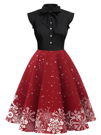 1950s Christmas Snowflake Bow Collar Dress