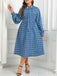 [Plus Size] Blue 1940s Lace Up Puff Sleeve Dress