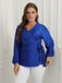 [Plus Size] Blue 1940s V-Neck Tie Long Sleeve Blouse