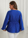 [Plus Size] Blue 1940s V-Neck Tie Long Sleeve Blouse