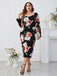 [Plus Size] Black 1960s Floral Sweetheart Collar Dress