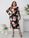 [Plus Size] Black 1960s Floral Sweetheart Collar Dress