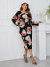 [Plus Size] Black 1960s Floral Sweetheart Collar Dress
