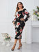 [Plus Size] Black 1960s Floral Sweetheart Collar Dress
