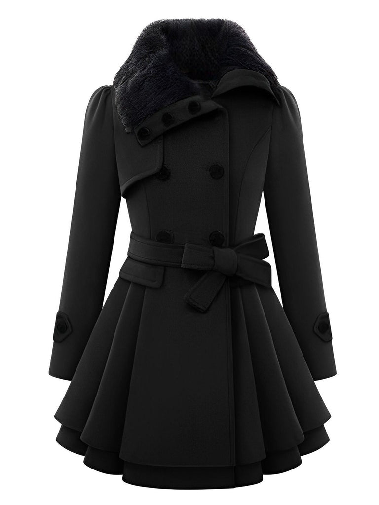 Christmas Fur Collar Waisted Woolen Coat