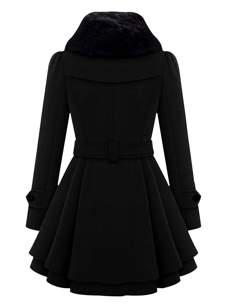 Christmas Fur Collar Waisted Woolen Coat