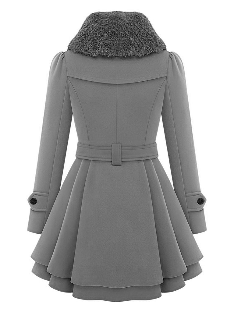 Christmas Fur Collar Waisted Woolen Coat