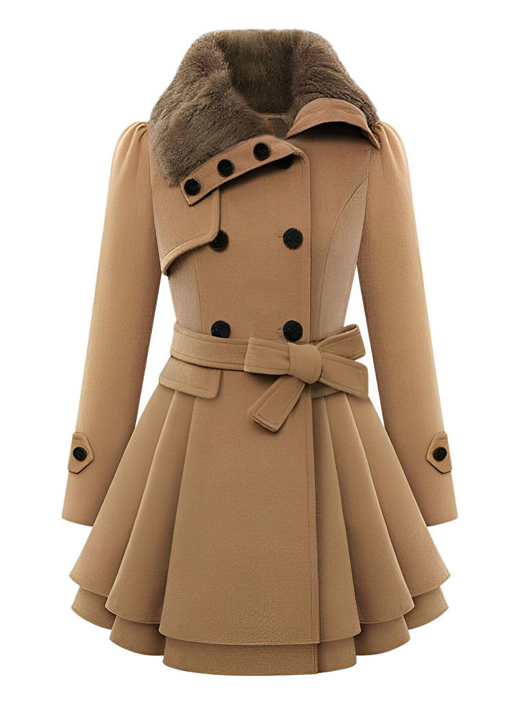 1950s Fur Collar Waisted Winter Coat