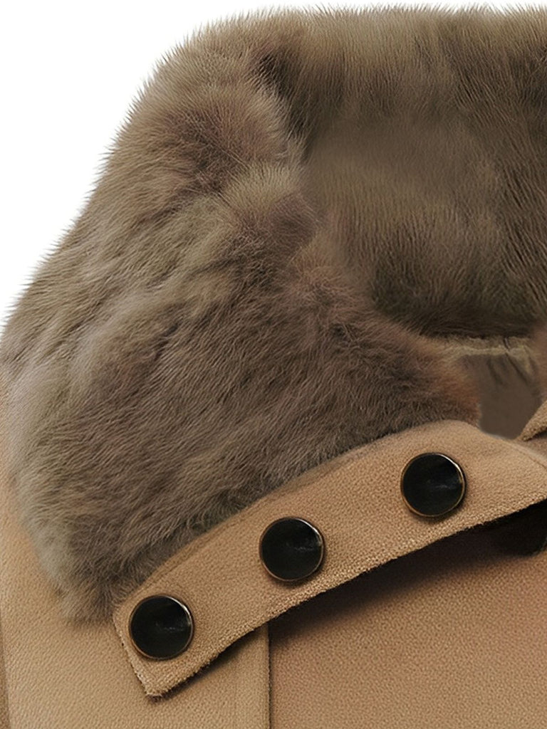 Christmas Fur Collar Waisted Woolen Coat