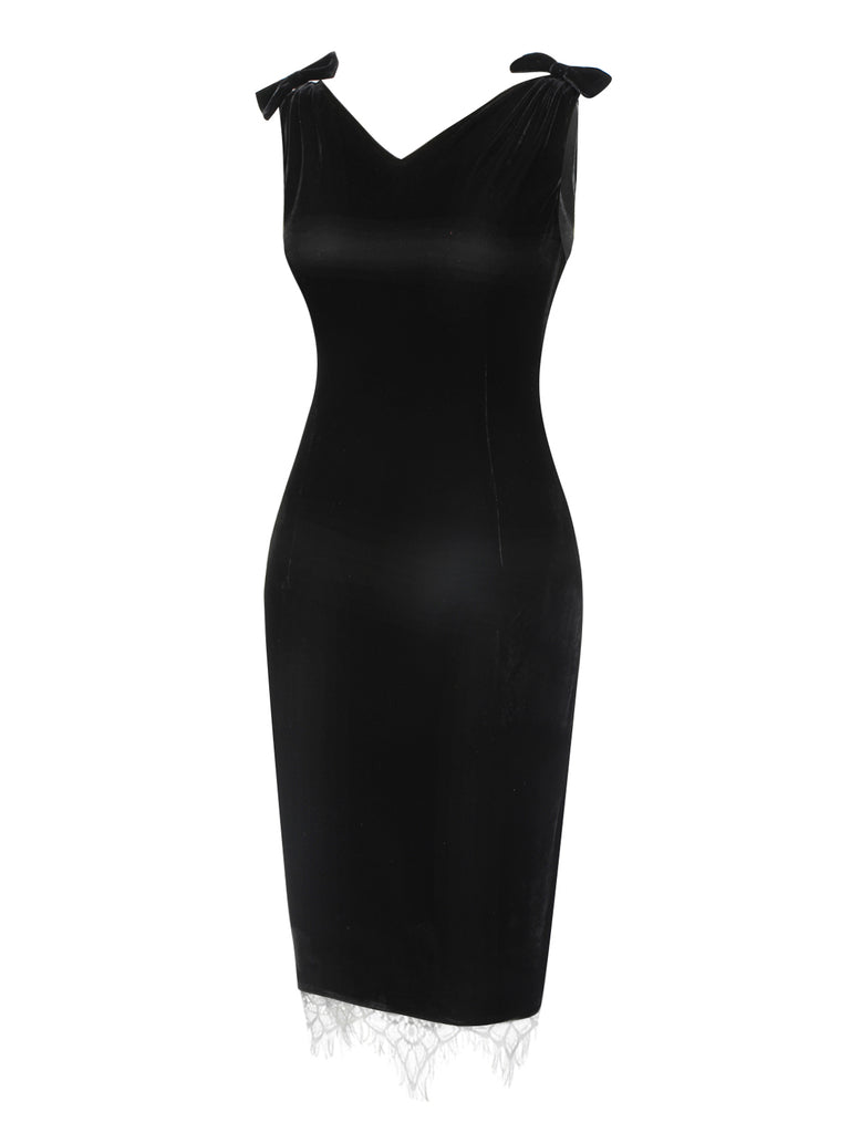 Black 1960s Solid Velvet Bow Dress | Retro Stage