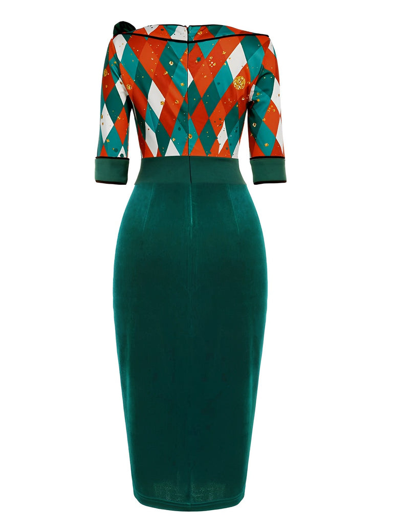 Green 1960s Christmas Plaid Patchwork Dress