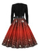 Christmas 1950s V-Neck Long Sleeve Patchwork Dress
