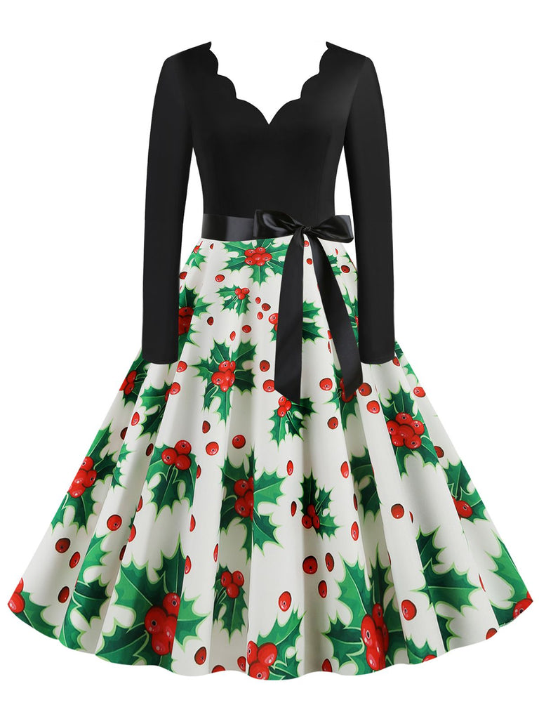 Christmas 1950s V-Neck Patchwork Swing Dress