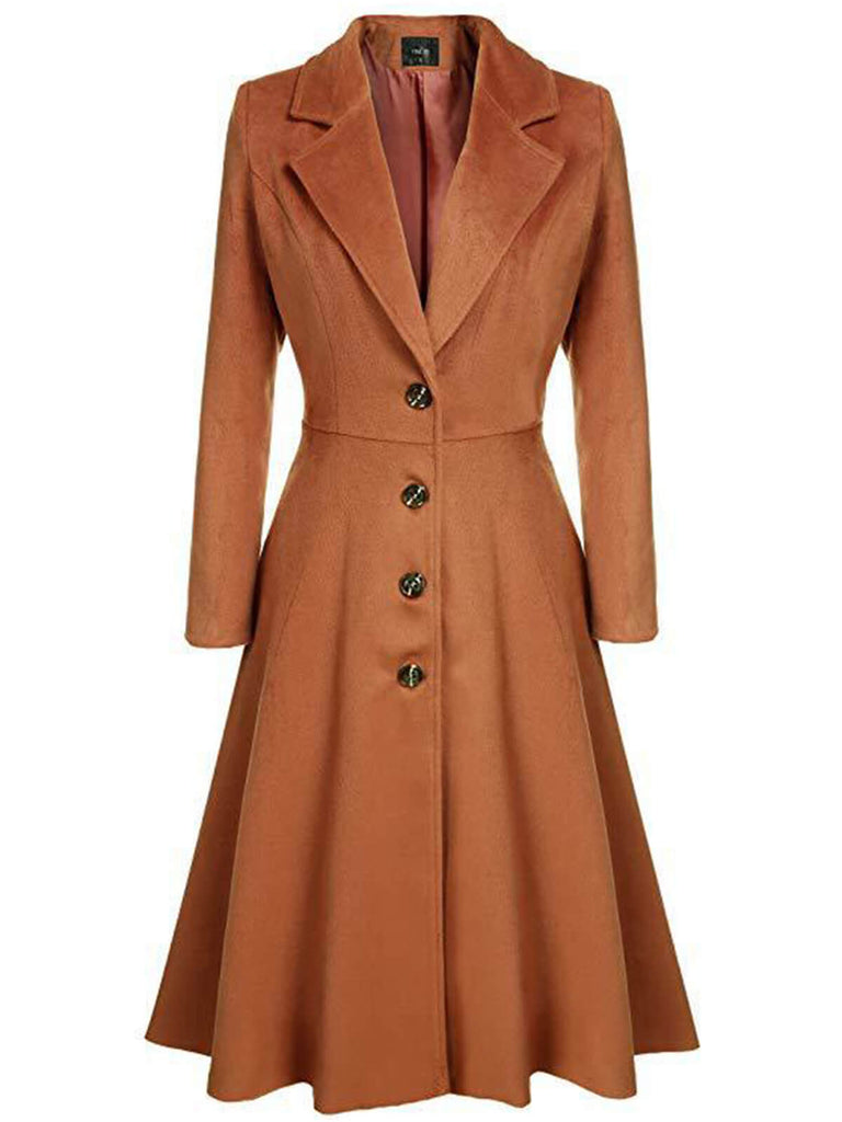 1930s Solid Lapel Long Sleeve Coat