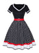 Multicolor 1950s Polka Dots Patchwork Belted Dress