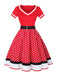 Multicolor 1950s Polka Dots Patchwork Belted Dress